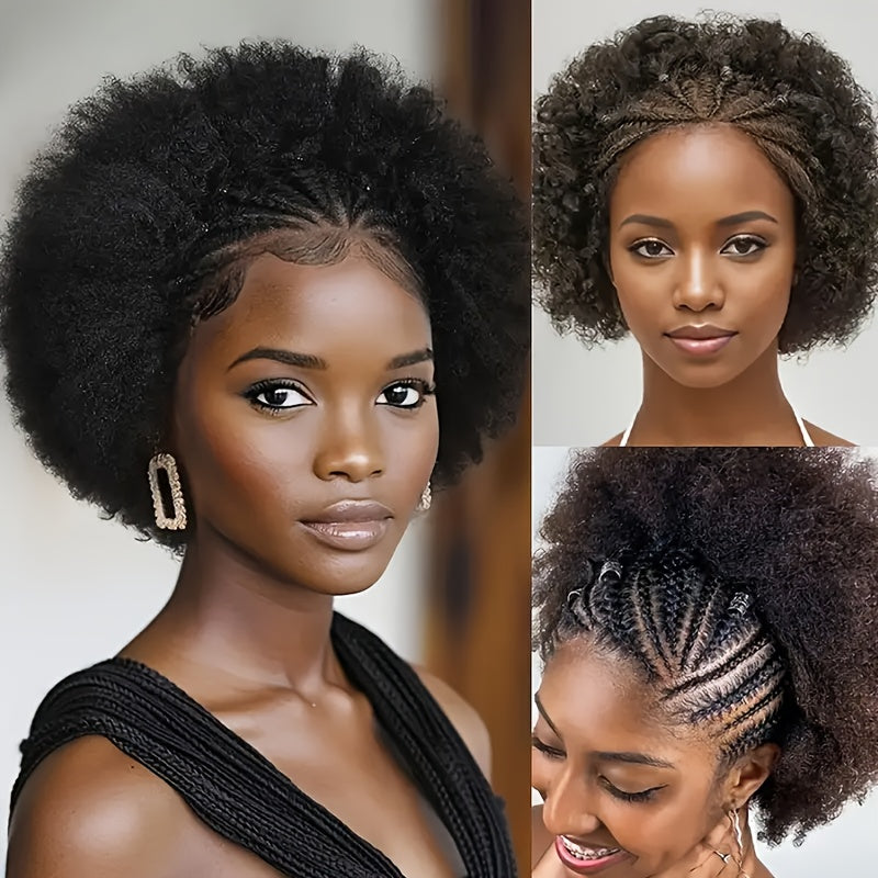 200% Density Short Wig Kinky Curly Human Hair Wig 13x4 Short Afro Kinky Curly Braided Lace Wigs Hand-Braided Box Braids With Short Curly Style Daily Wear & Festival Hair Wig